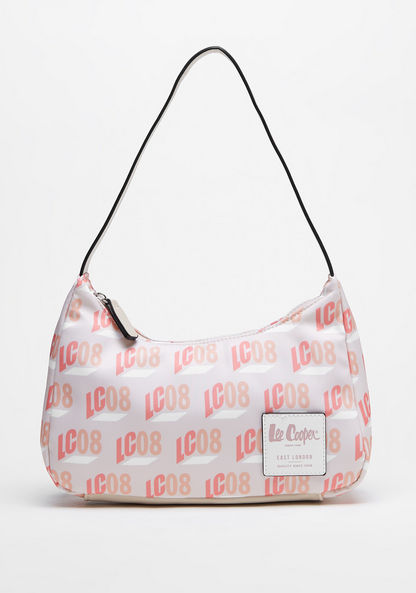 Lee Cooper All-Over Logo Print Shoulder Bag with Handle and Zip Closure