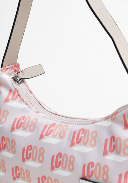Lee Cooper All-Over Logo Print Shoulder Bag with Handle and Zip Closure