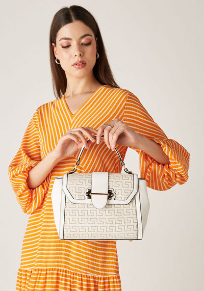 Celeste Textured Satchel Bag with Detachable Strap and Flap Closure-Women%27s Handbags-image-0