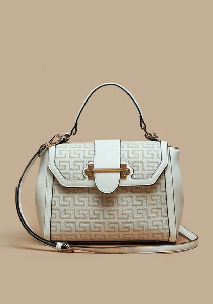 Celeste Textured Satchel Bag with Detachable Strap and Flap Closure-Women%27s Handbags-image-1