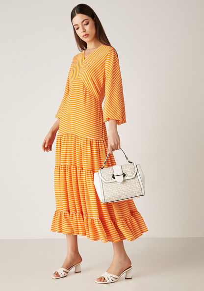 Celeste Textured Satchel Bag with Detachable Strap and Flap Closure-Women%27s Handbags-image-4