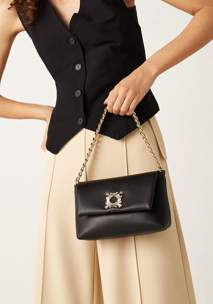Celeste Satchel Bag with Detachable Chain Strap and Flap Closure