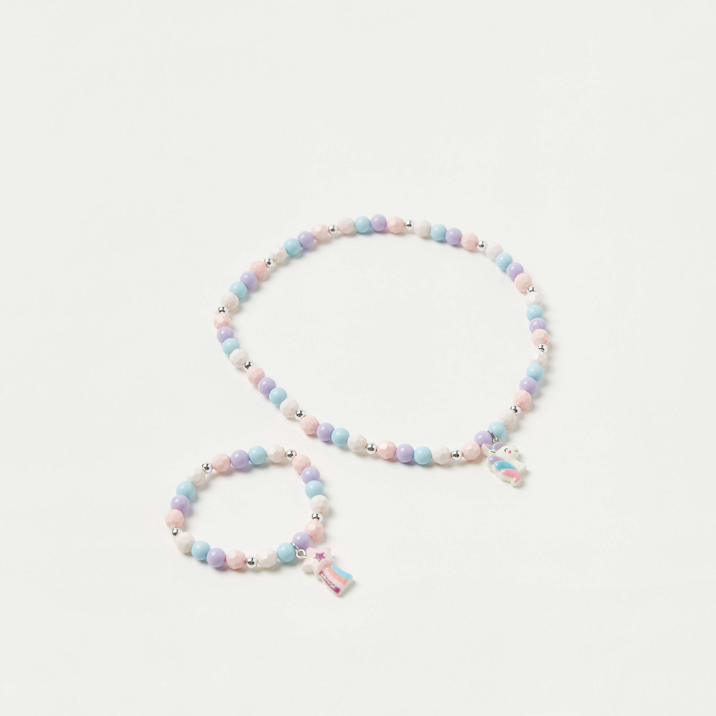 طقم عقد مزين بالخرز ودلّاية يونيكورن مع سوار من تشارمز-girls-accessories-jewellery-image-1