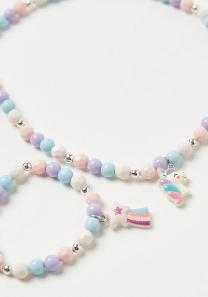 Charmz Unicorn Pendant Beaded Necklace and Bracelet Set-Jewellery-image-3