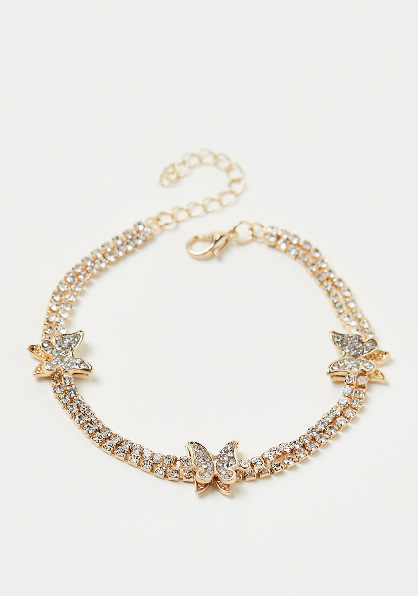 Charmz Metallic Butterfly Embellished Anklet with Lobster Clasp Closure-Jewellery-image-2