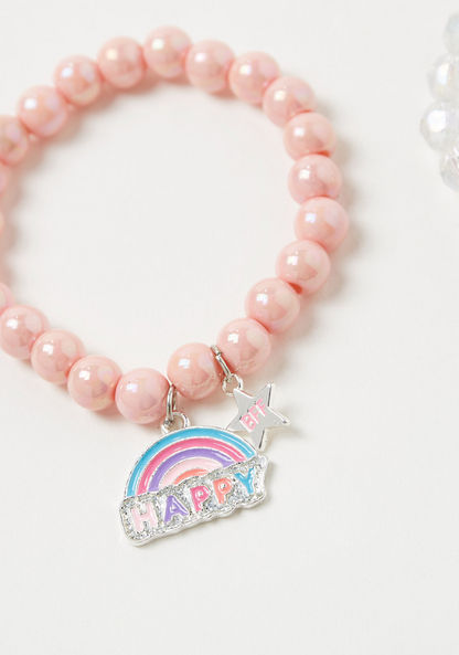 Charmz Pearl Embellished Bracelet with Enamelled Rainbow Charm - Set of 2-Jewellery-image-1