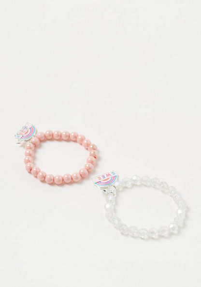Charmz Pearl Embellished Bracelet with Enamelled Rainbow Charm - Set of 2-Jewellery-image-2