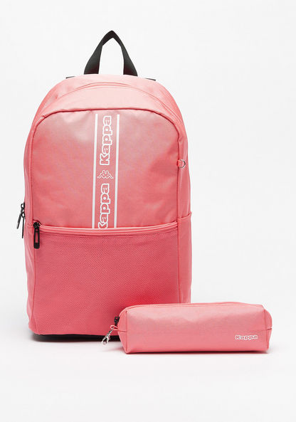 Kappa Logo Print Backpack with Adjustable Shoulder Straps and Zip Closure-Boy%27s Backpacks-image-0