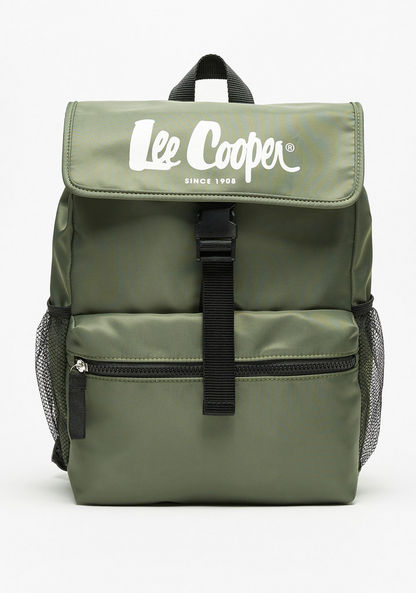 Lee Cooper Logo Print Backpack with Adjustable Straps and Buckle Closure