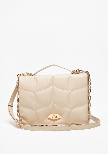 Haadana Quilted Satchel Bag with Metallic Detail and Twist Clasp