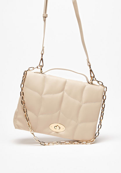 Haadana Quilted Satchel Bag with Metallic Detail and Twist Clasp