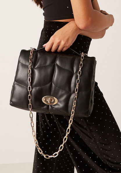 Haadana Quilted Satchel Bag with Metallic Detail and Twist Clasp-Women%27s Handbags-image-0