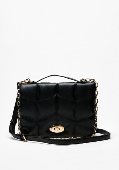 Haadana Quilted Satchel Bag with Metallic Detail and Twist Clasp-Women%27s Handbags-image-1