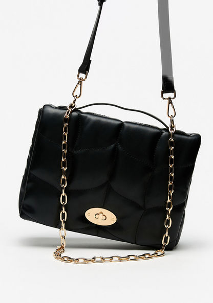 Haadana Quilted Satchel Bag with Metallic Detail and Twist Clasp-Women%27s Handbags-image-2