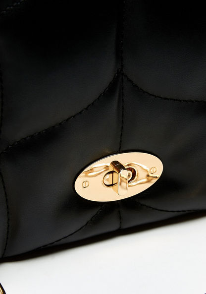 Haadana Quilted Satchel Bag with Metallic Detail and Twist Clasp-Women%27s Handbags-image-4