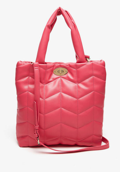 Haadana Quilted Tote Bag with Detachable Strap and Twist Lock Closure-Women%27s Handbags-image-1
