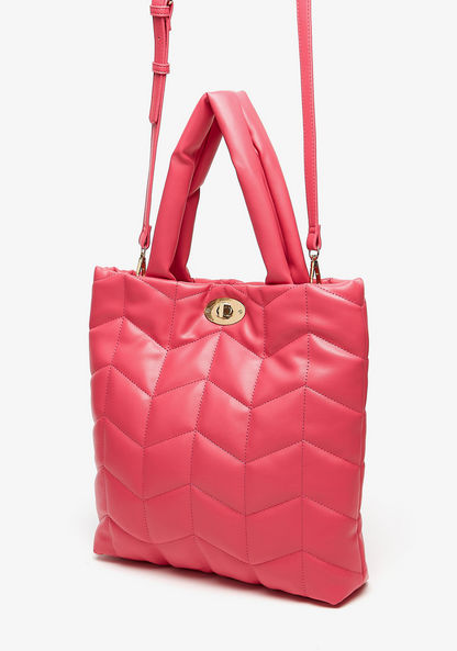 Haadana Quilted Tote Bag with Detachable Strap and Twist Lock Closure-Women%27s Handbags-image-2