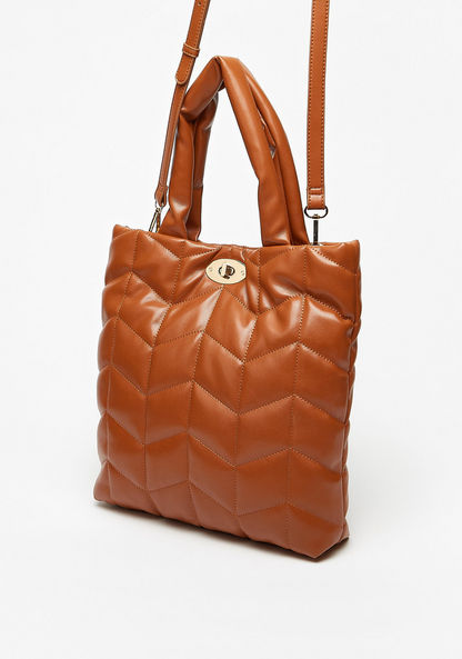 Haadana Quilted Tote Bag with Detachable Strap and Twist Lock Closure-Women%27s Handbags-image-2
