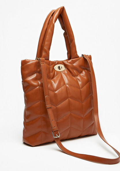 Haadana Quilted Tote Bag with Detachable Strap and Twist Lock Closure-Women%27s Handbags-image-3