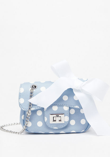 Little Missy Polka Dot Print Crossbody Bag with Bow Detail