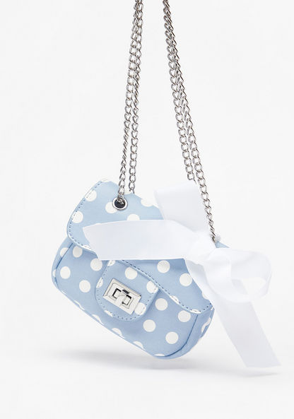 Little Missy Polka Dot Print Crossbody Bag with Bow Detail