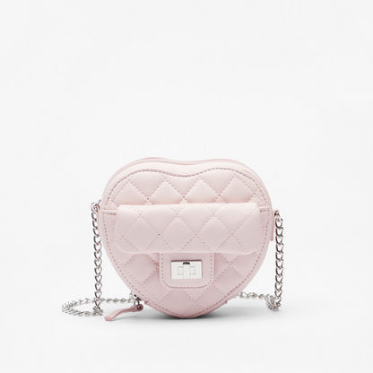 Little Missy Quilted Heart Shaped Crossbody Bag with Zip Closure-Girl%27s Bags-image-0