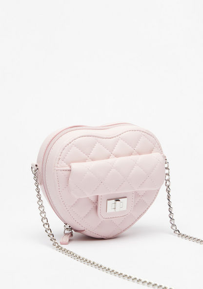 Little Missy Quilted Heart Shaped Crossbody Bag with Zip Closure
