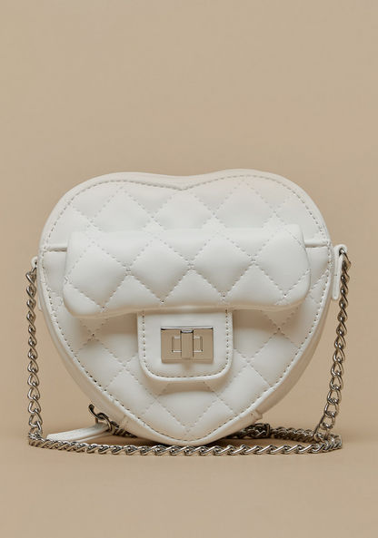 Little Missy Quilted Heart Shaped Crossbody Bag with Zip Closure