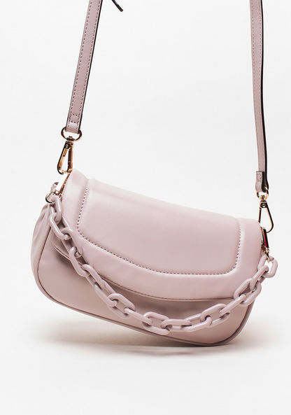 Missy Solid Crossbody Bag with Chain Detail and Detachable Strap