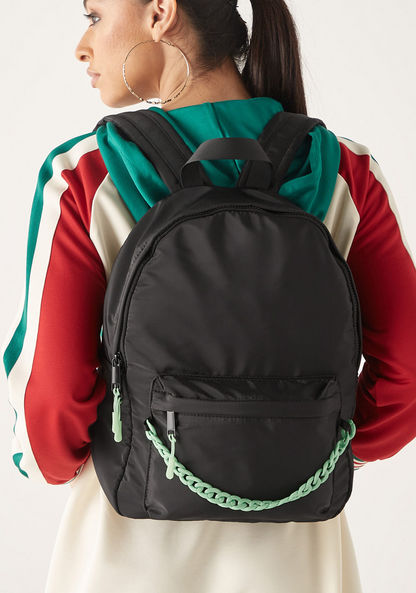 Missy Solid Backpack with Chainlink Accent and Zip Closure