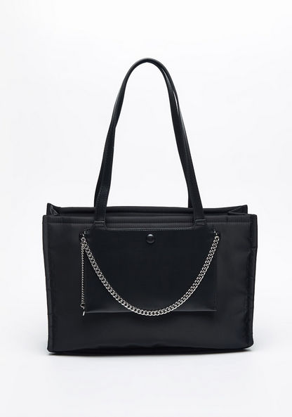 Missy Solid Tote Bag with Chain Detail and Mobile Pocket