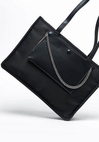 Missy Solid Tote Bag with Chain Detail and Mobile Pocket