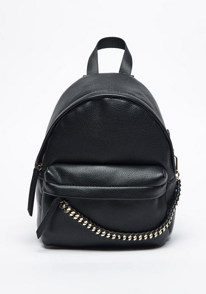Missy Solid Backpack with Chain Accent and Adjustable Shoulder Straps