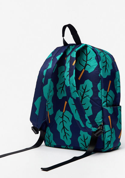 Missy Leaf Print Backpack with Dinosaur Charm Keyring and Zip Closure