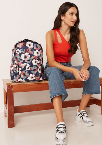 Missy Floral Print Backpack with Shoulder Straps and Zip Closure