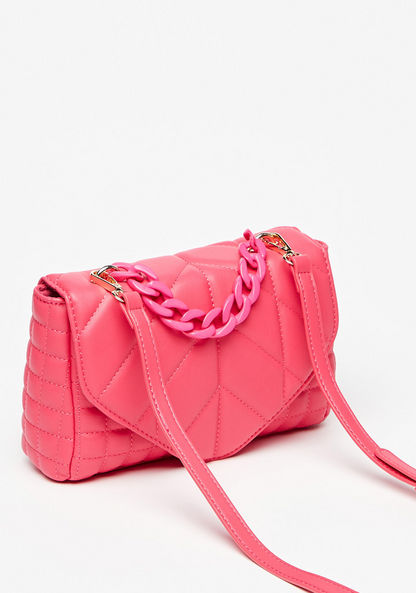 Haadana Quilted Satchel Bag with Chainlink Accent