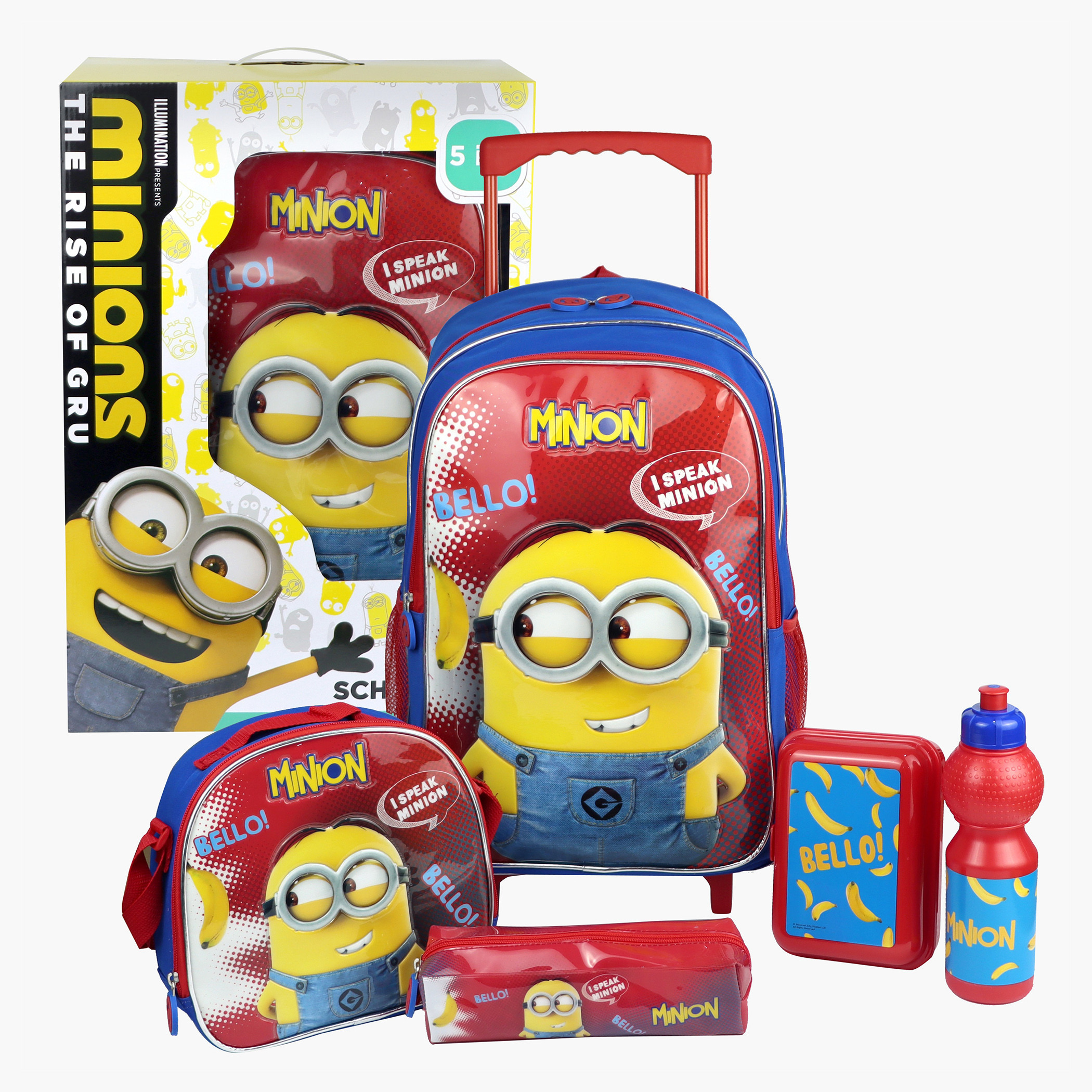 Minions Printed 5 Piece Trolley Backpack Set 18 inches