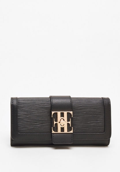 Elle Textured Zip Around Wallet with Logo Accent Twist Lock Closure