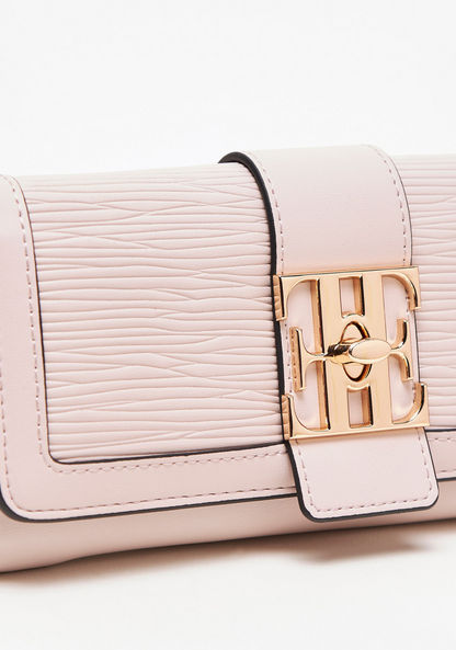 Elle Textured Zip Around Wallet with Logo Accent Twist Lock Closure