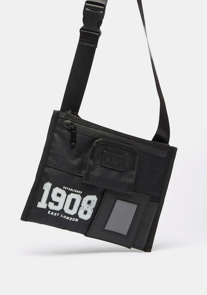 Lee Cooper Printed Crossbody Bag with Buckle Strap-Men%27s Handbags-image-1