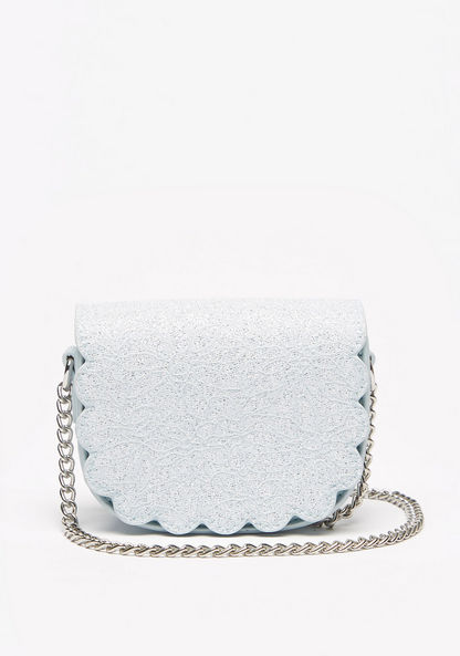 Little Missy Glitter Textured Crossbody Bag with Chain Strap