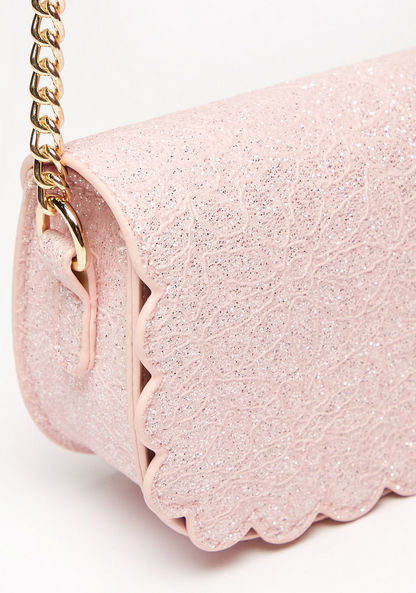 Little Missy Glitter Textured Crossbody Bag with Chain Strap