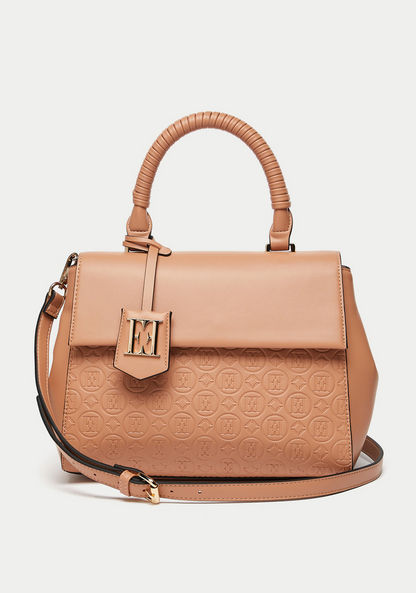 Elle Monogram Embossed Satchel Bag with Detachable Strap and Handle