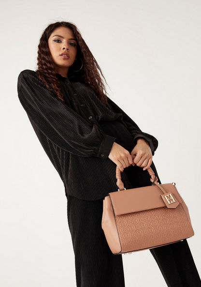 Elle Monogram Embossed Satchel Bag with Detachable Strap and Handle-Women%27s Handbags-image-5