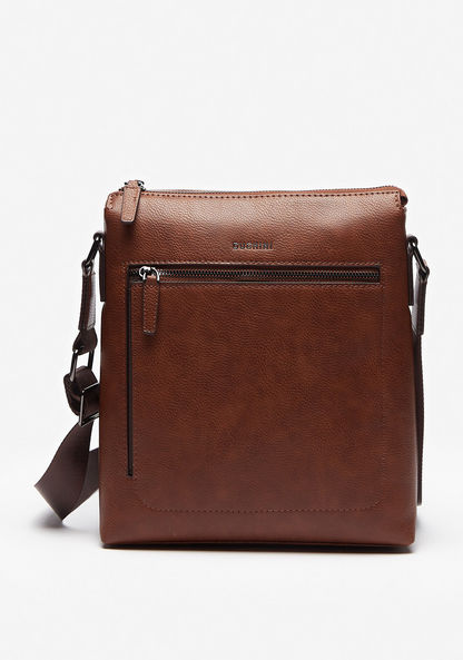 Duchini Textured Crossbody Bag with Adjustable Sling and Zip Closure-Men%27s Handbags-image-0