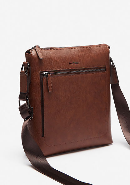 Duchini Textured Crossbody Bag with Adjustable Sling and Zip Closure-Men%27s Handbags-image-1