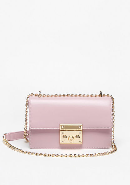 Missy Solid Crossbody Bag with Chain Strap and Lock Clasp Closure