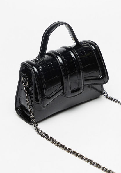 Missy Solid Satchel Bag with Chain Strap and Button Closure