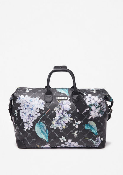 Elle Floral Print Duffle Bag with Handles and Detachable Strap-Duffle Bags-image-0