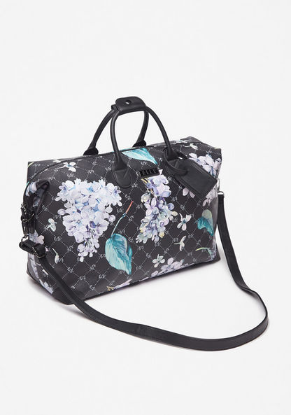 Elle Floral Print Duffle Bag with Handles and Detachable Strap-Duffle Bags-image-1